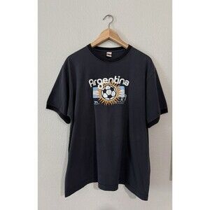 Vintage Argentina Soccer T-Shirt Black Faded Ringer Y2K 77 World Cup RARE XL